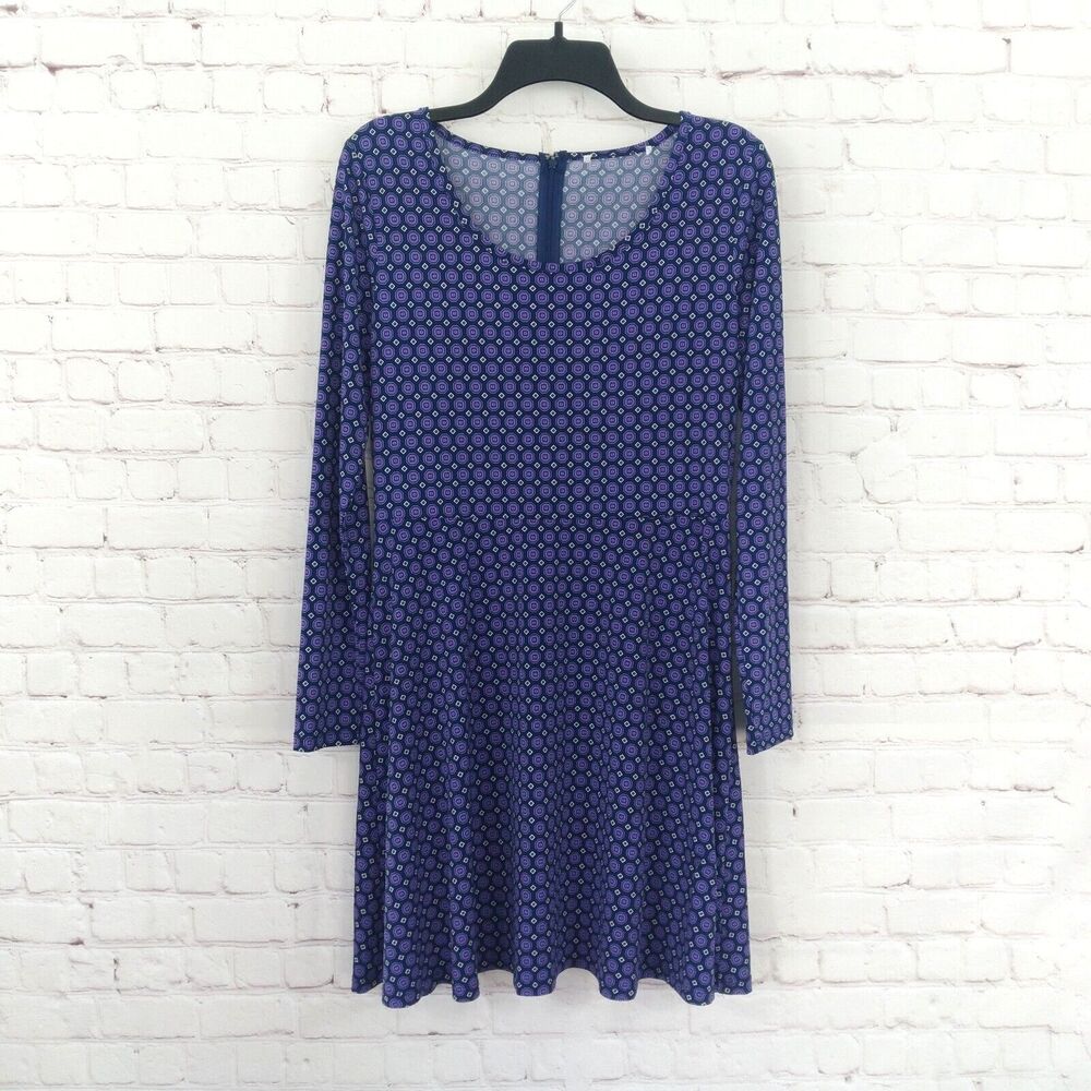 Michael Kors Dress Womens Medium Blue Purple Geometric Long Sleeve Stretch Mini